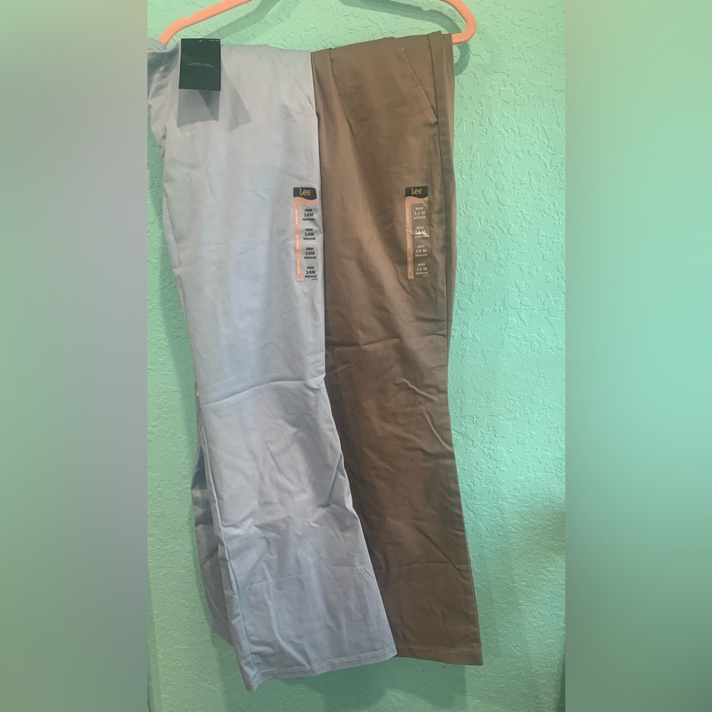 Lee womens 14 Chinos - Light Blue khaki  brown NWR pants work wrinkle-free lot